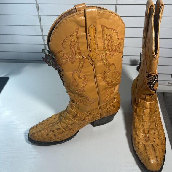 El Paisano Linea Dorada Western Boots Mex 27 US 8 Alligator Leather and Logo - Picture 1 of 10
